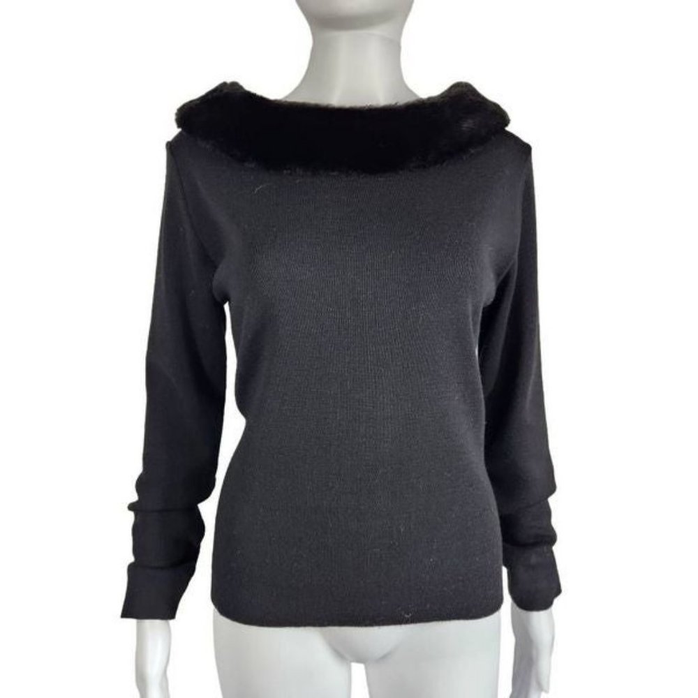 Vintage Faux Fur Sweater Black Small